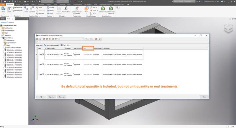 Autodesk Inventor Frame Generator Cutting Lists
