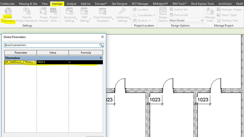 Manage Global Parameter Button in Revit