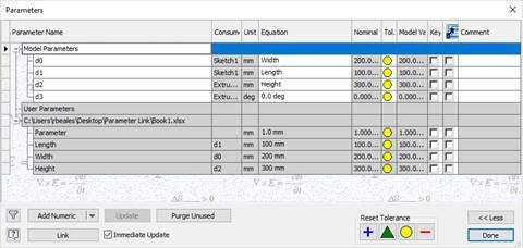 Inventor Parameters