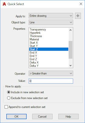 AutoCAD Quick Select Filter
