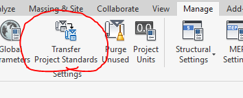 Transfer Project Standards Button