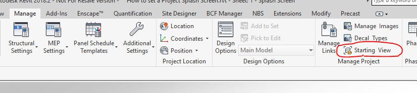 Starting View on Manage Project Toolbar