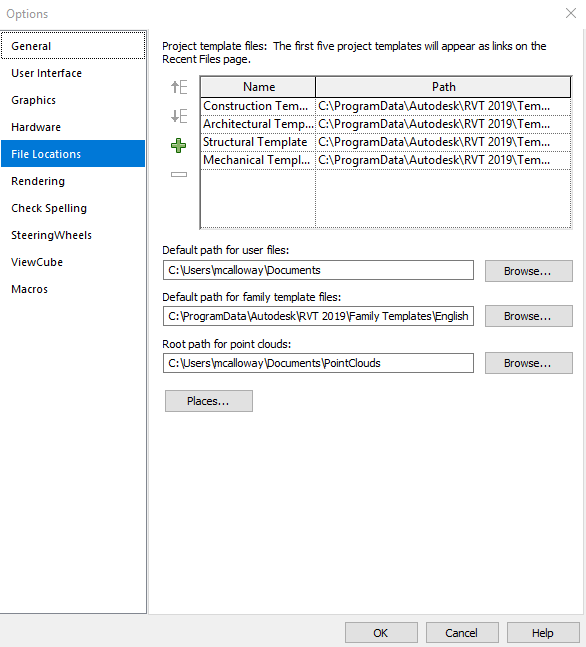 File Locations Option