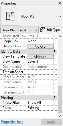 Properties Window Phasing Section