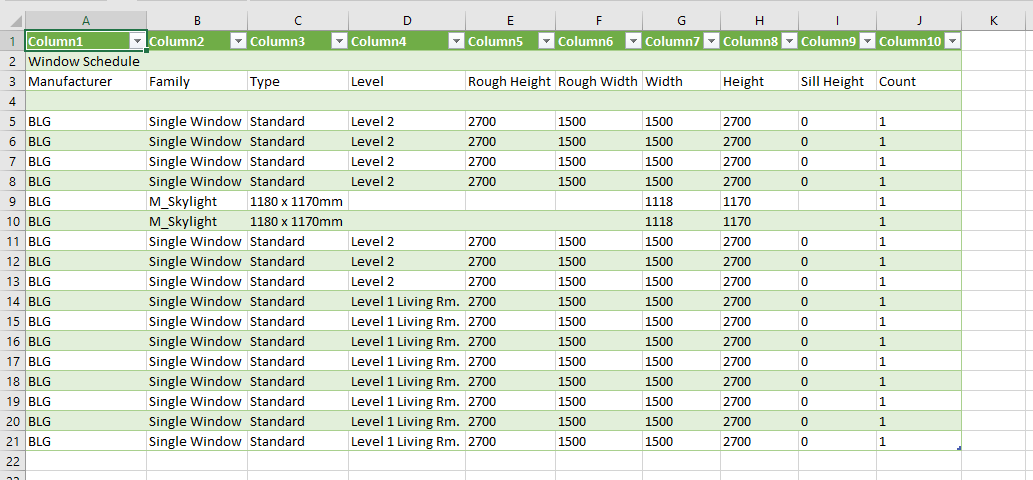 Excel Revit