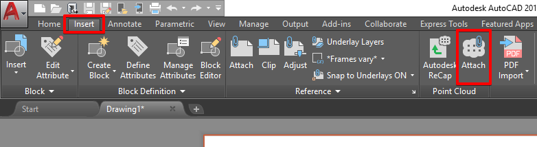 Point Cloud Panel on Insert Tab