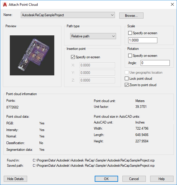 File Details to Attach to Point Cloud