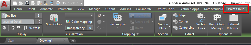 AutoCAD Point Cloud Tab