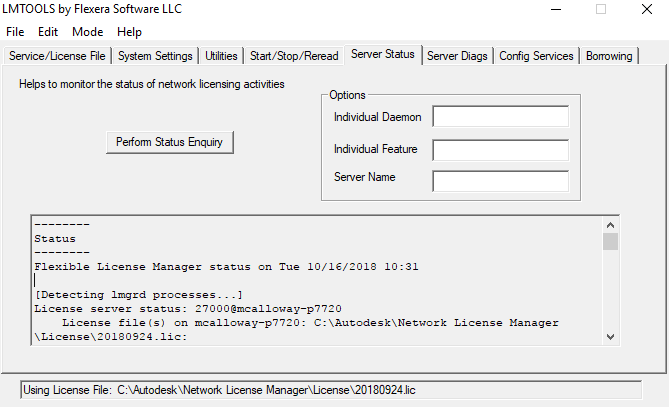 LMTools Server Status Tab