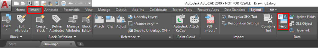 AutoCAD Insert Field Button