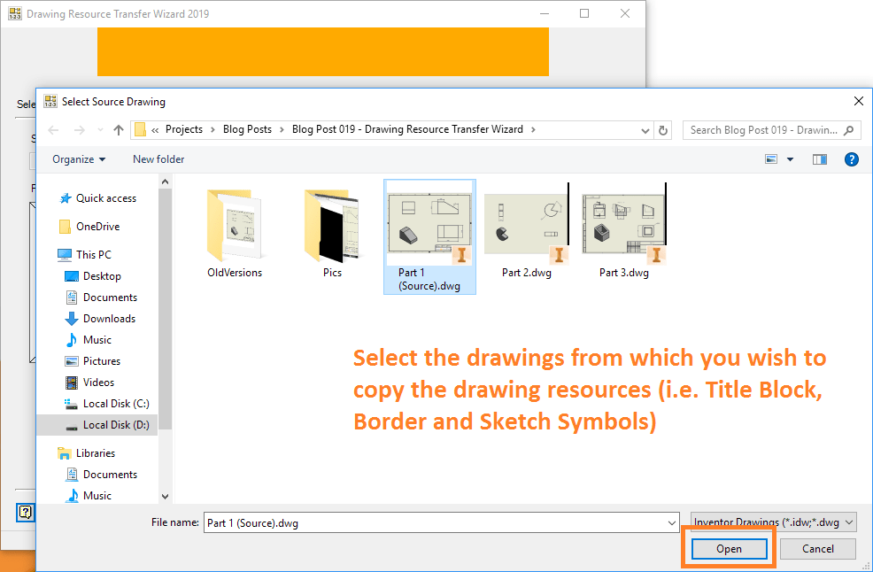 Drawing Resource Transfer Wizard Source Selection