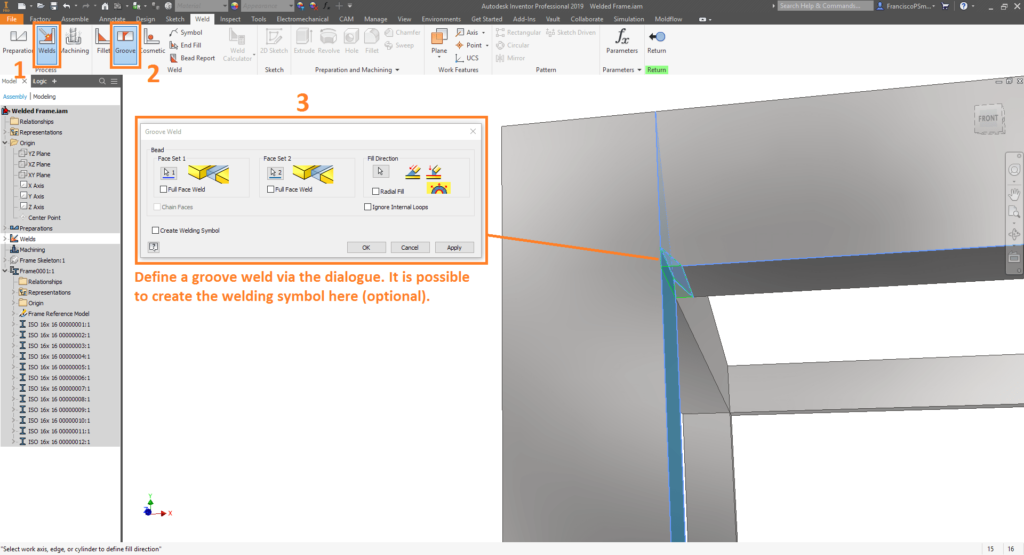 Adding welds and weld symbols