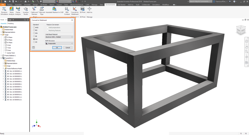 Convert to weldment options