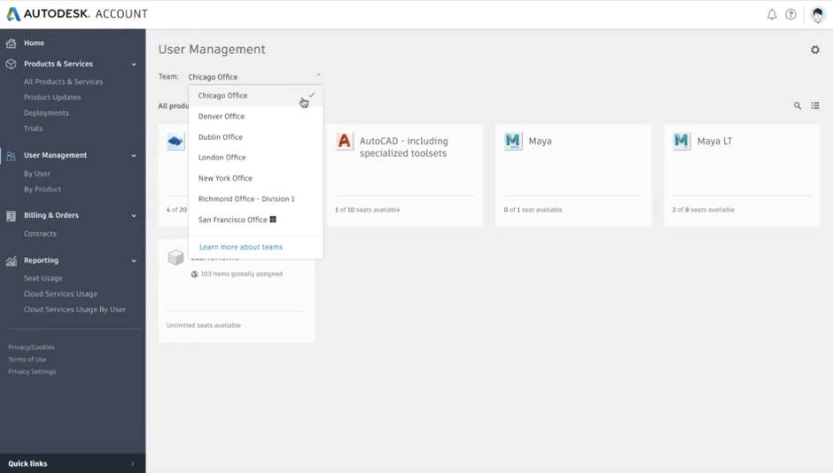 User Management Page with Teams Dropdown