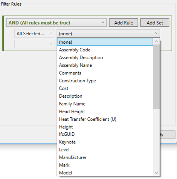 Revit Filter Rules Dropdown