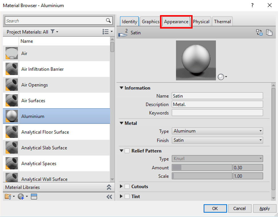 Material Asset Appearance Tab