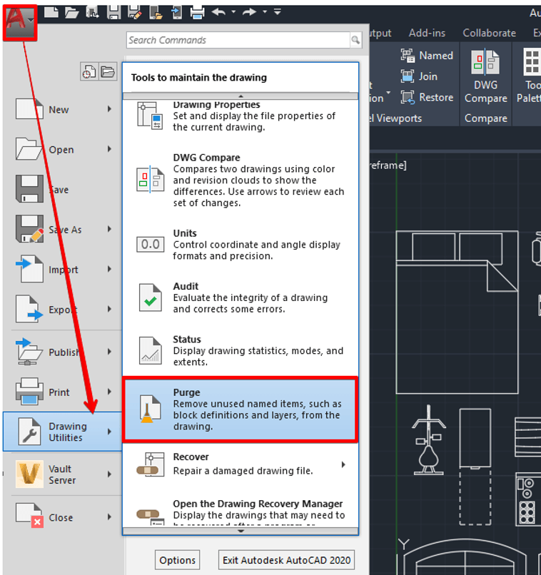 AutoCAD Purge Button