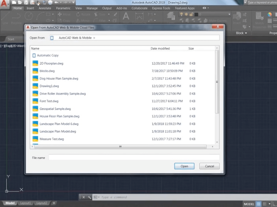 Open from AutoCAD Web & Mobile