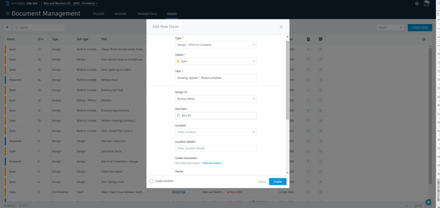 BIM 360 Docs Issue Assigned to User