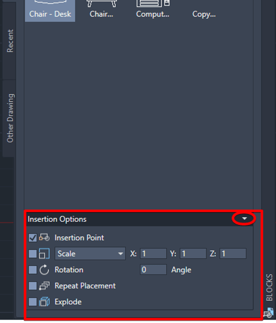 Blocks Insertion Options