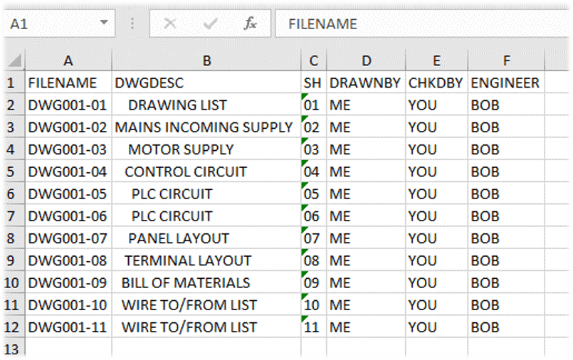 Drawing Lists Report in Excel