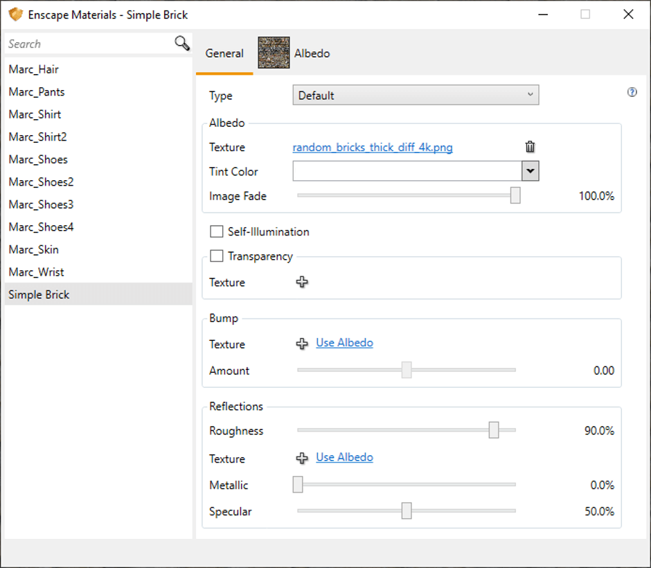 Enscape Materials Options