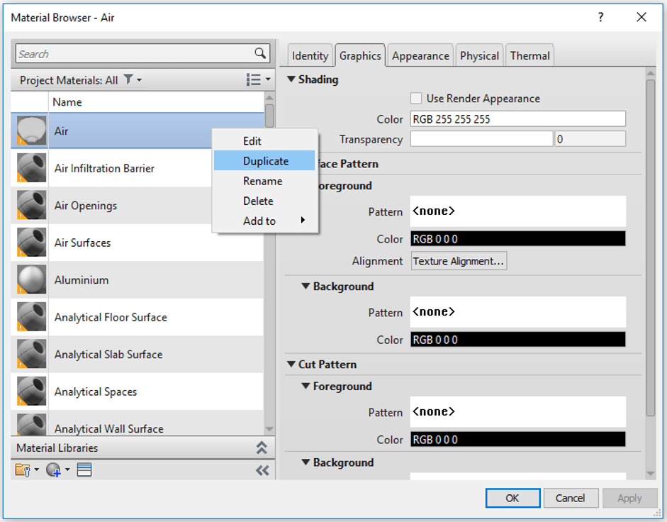 Material Duplicate Shortcut Menu