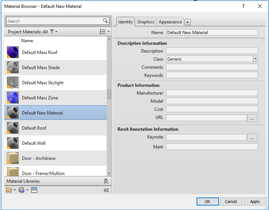 Material Properties Tabs