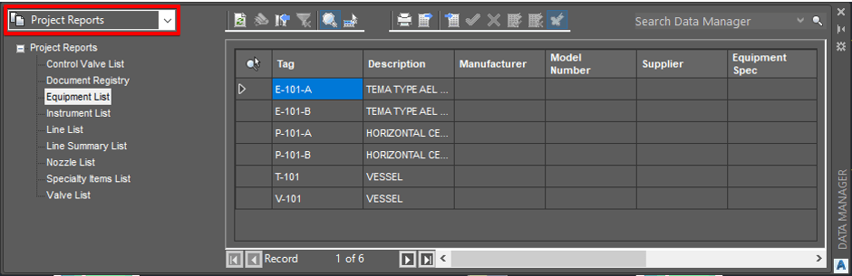 Data Manager Equipment List Report