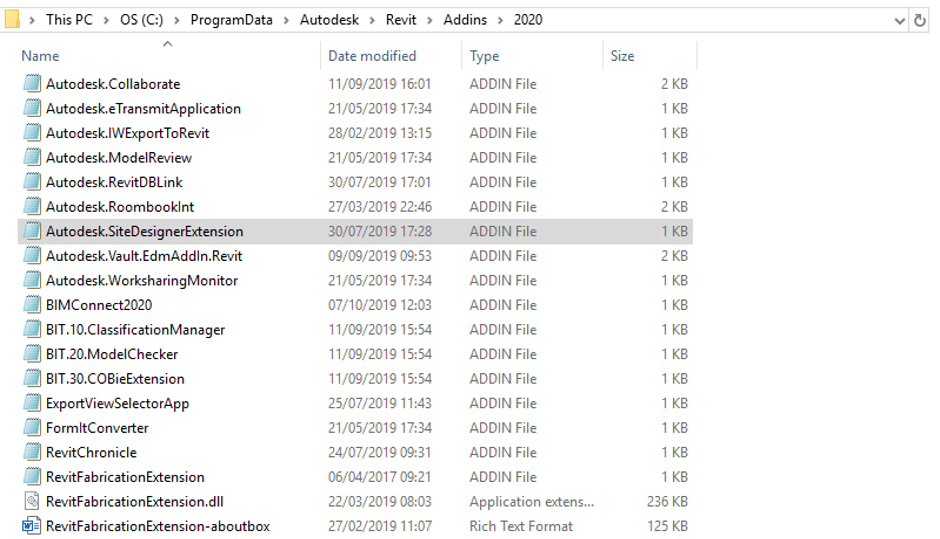 Autodesk Revit AddIns Folder