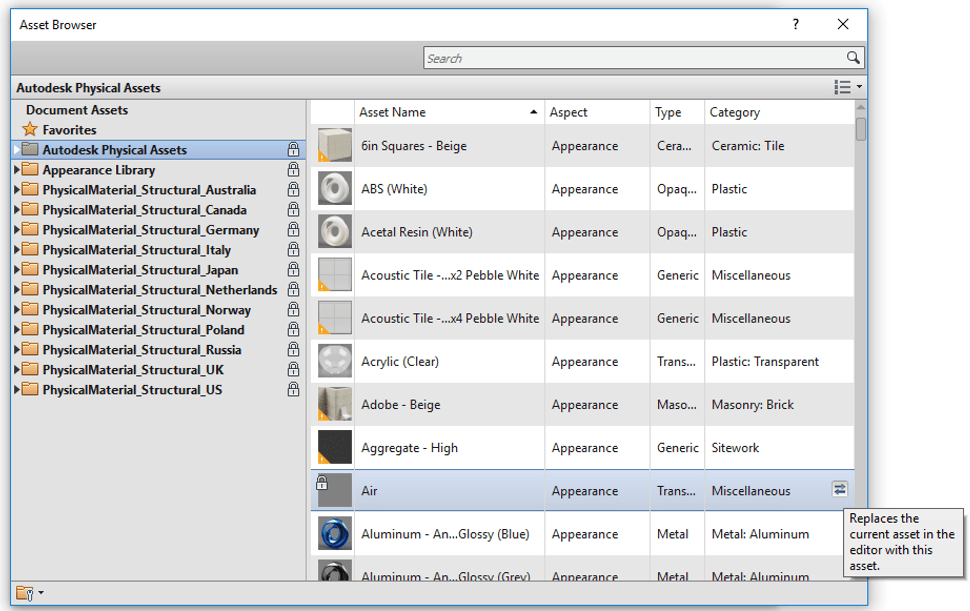 Revit Materials Asset Browser