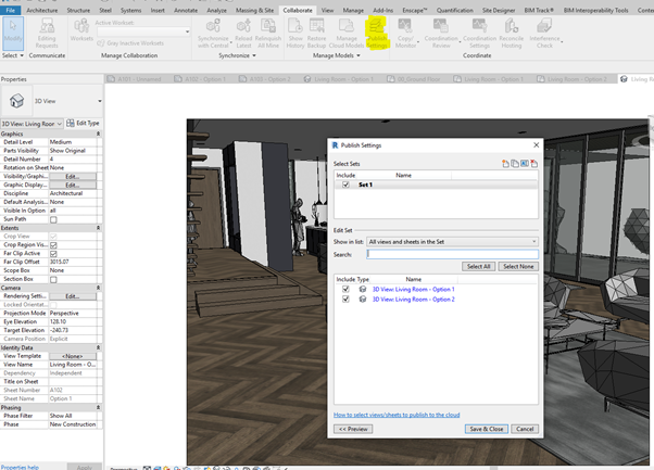 In Revit within the publish settings how to set up the sheets and views that will get uploaded to the cloud.