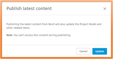 A dialogue box to show that the latest Revit content will be Published to the Cloud.