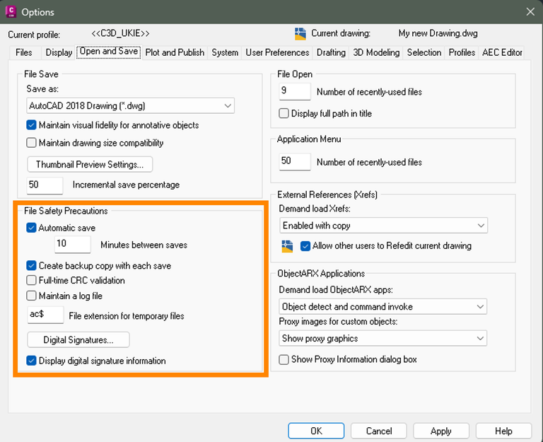 Backup and Autosave in AutoCAD